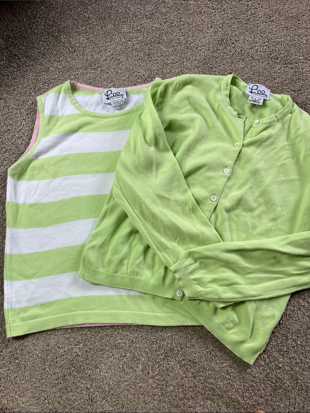Vintage White Label Lilly Pulitzer Set Pistachio Striped Tank&Cardigan Portugal